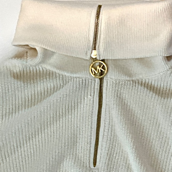 NWT Michael Kors Half Zip Sweater Ribbed Pullover Gold Hardware Cream S - Picture 4 of 6